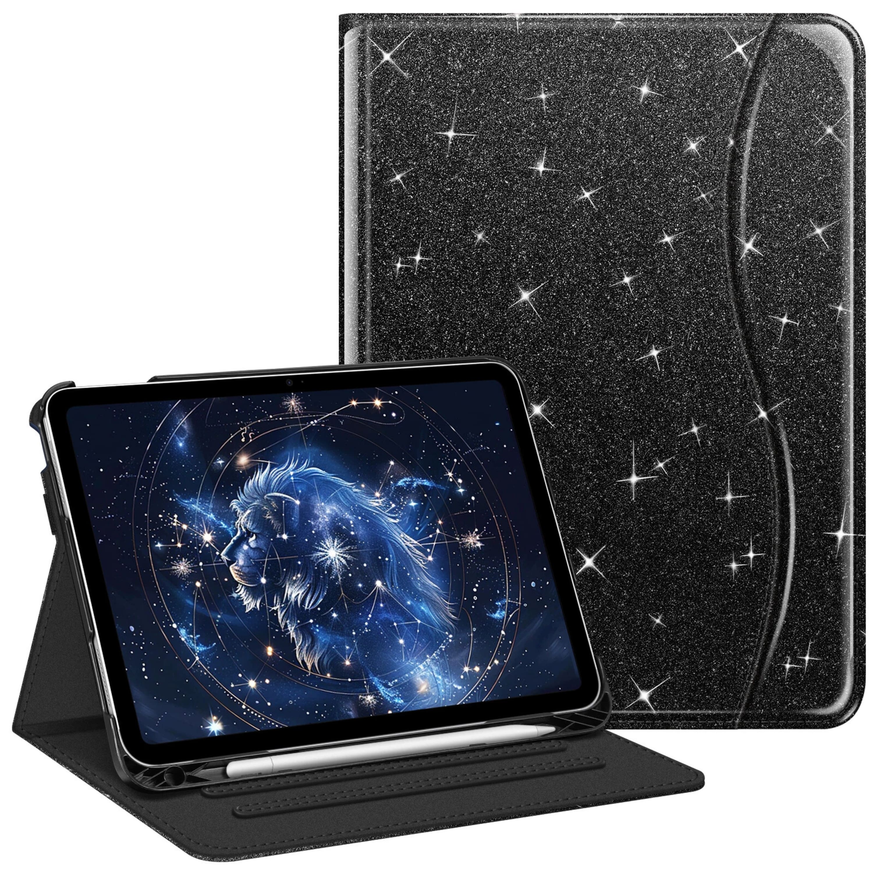 Front. Kitcheniva - iPad 10th Generation 2022 Case With Stand And Pocket  10.9'' Glittering Black - Glittering Black.