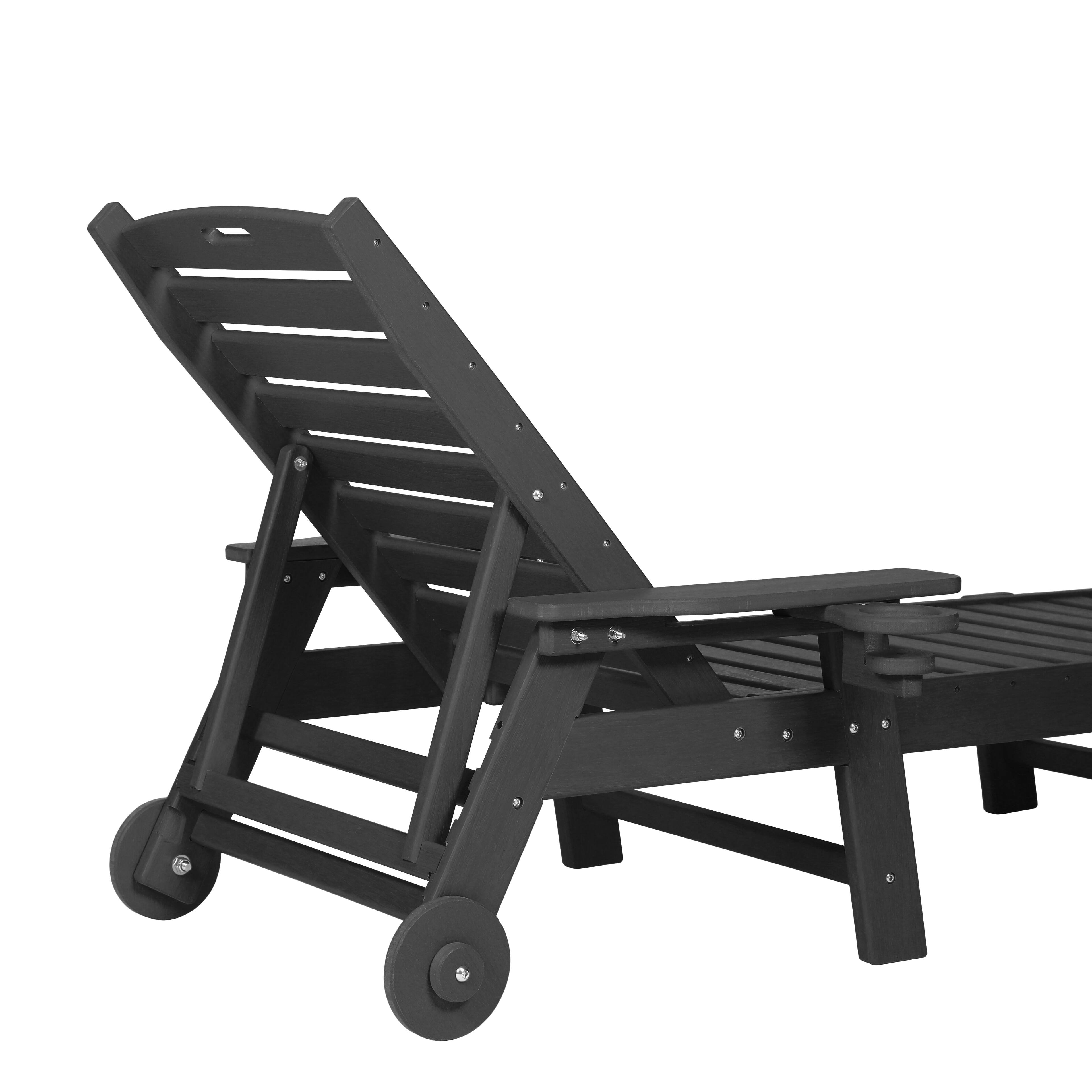 Alt View 4. Boyel Living - 3-Piece Adjustable HDPE Chaise Lounge Set with Wheels and Side Table - Grey.