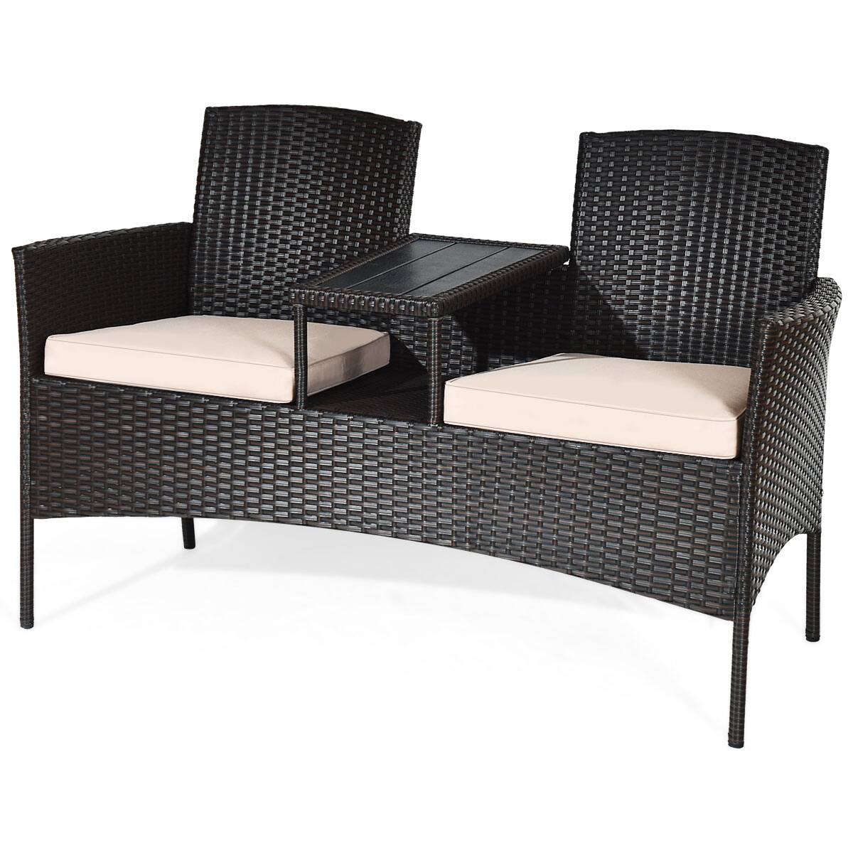 Alt View 1. Gymax - Gymax Patented Cushioned Rattan Wicker Patio Conversation Set w/ Loveseat Table Brown - Mix Brown.