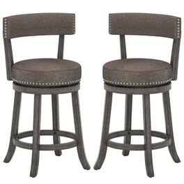 Kadyn - Kitchen Counter Bar Chairs, Bar Stools,2-Pc Set Counter Height Chairs with 360° Swivel Seat and Rubber Wood Frame-24 In - Gray