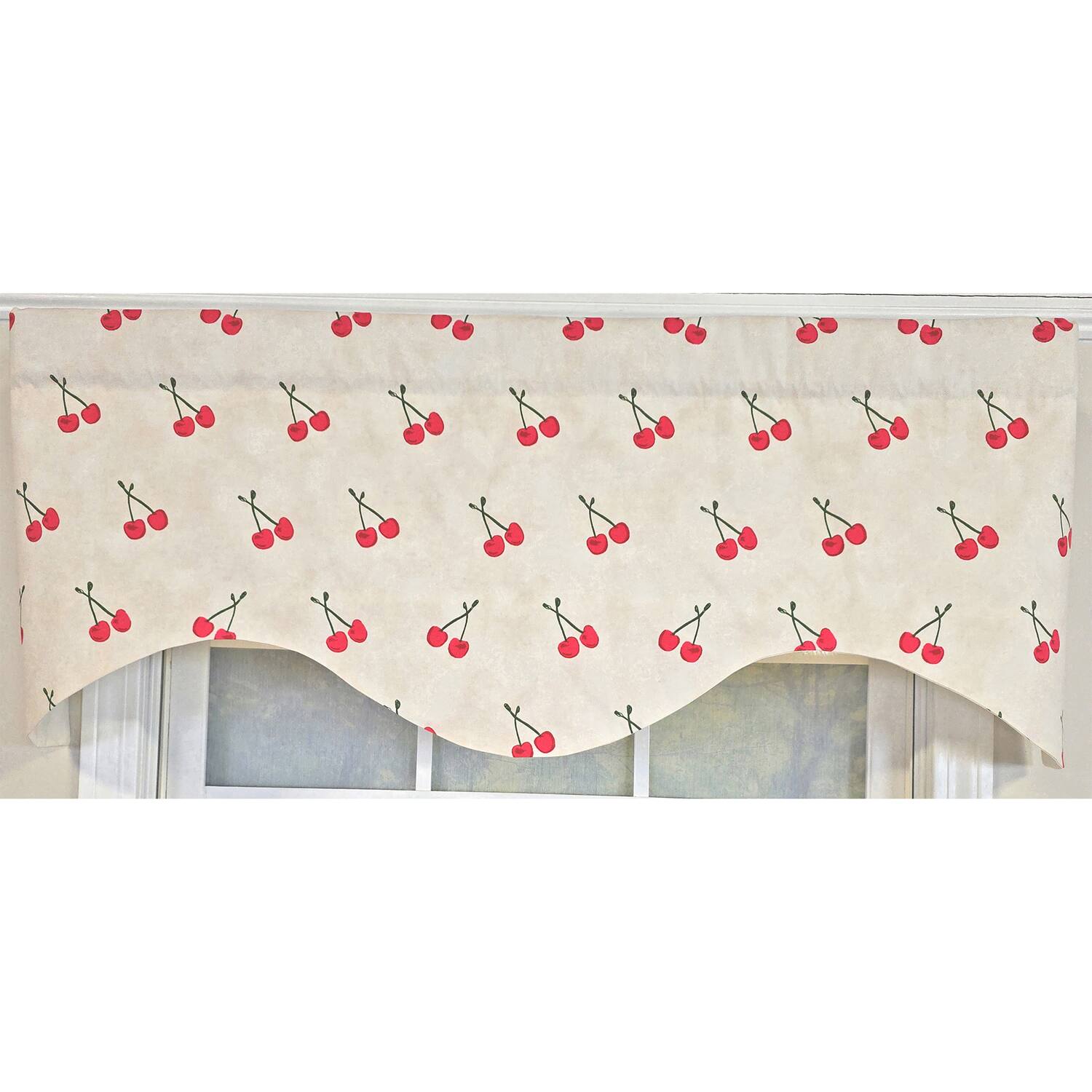 Left. RLF Home - RLF Home Cherry Dance Cornice Valance - 100% Cotton with Ivory Lining 50" x 17"  Cream - Cream.