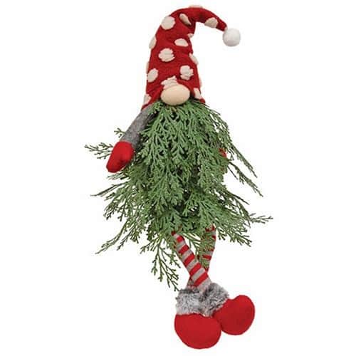 BreeBe - *Polka Dot Christmas Tree Dangle Leg Gnome w/LED Lights - Red, White, Green