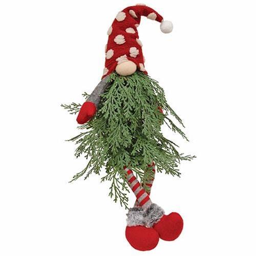 Front. BreeBe - *Polka Dot Christmas Tree Dangle Leg Gnome w/LED Lights - Red, White, Green.