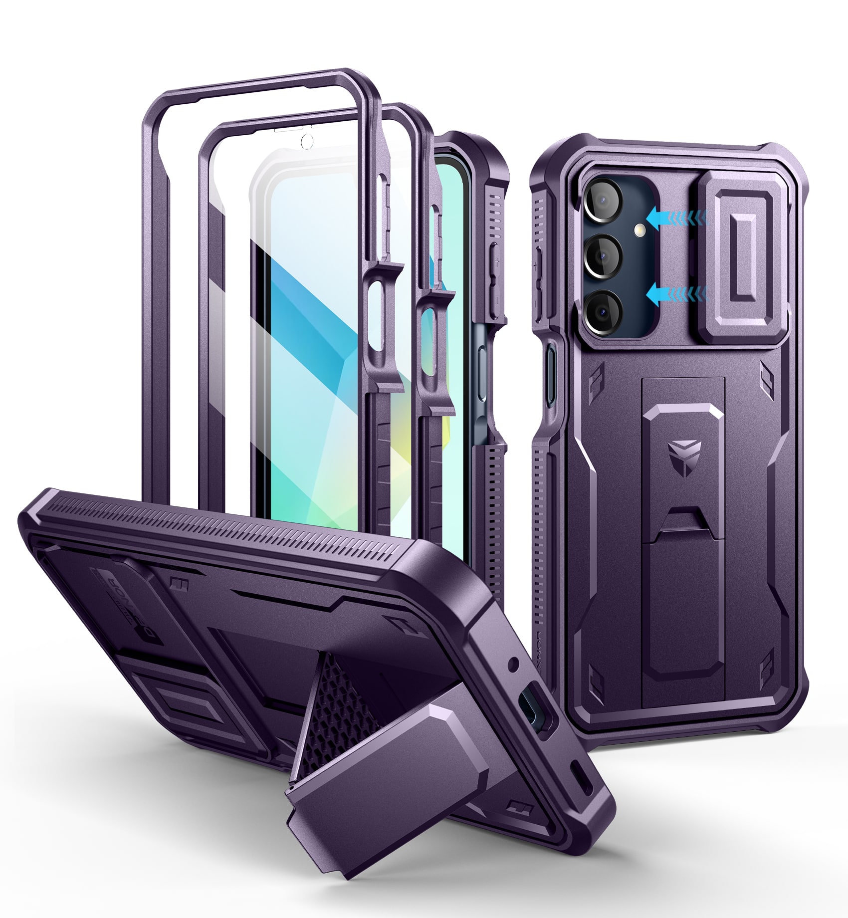 Front. dexnor - Dexnor Phone Case for Galaxy A16, Camera Cover, Kickstand, Protection with 2 Front Frame Screen Protector,Phantom Purple - Phantom Purple.