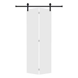 Boyel Living - Modern 2-Panel Barn Sliding Door 36-in L x 0.75-in W x 80-in H with Hardware Kit - Milk White