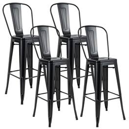 Kadyn - 30 In Height 4-Pc Set High Back Metal Industrial Bar Stools- for Kitchen Island - Black