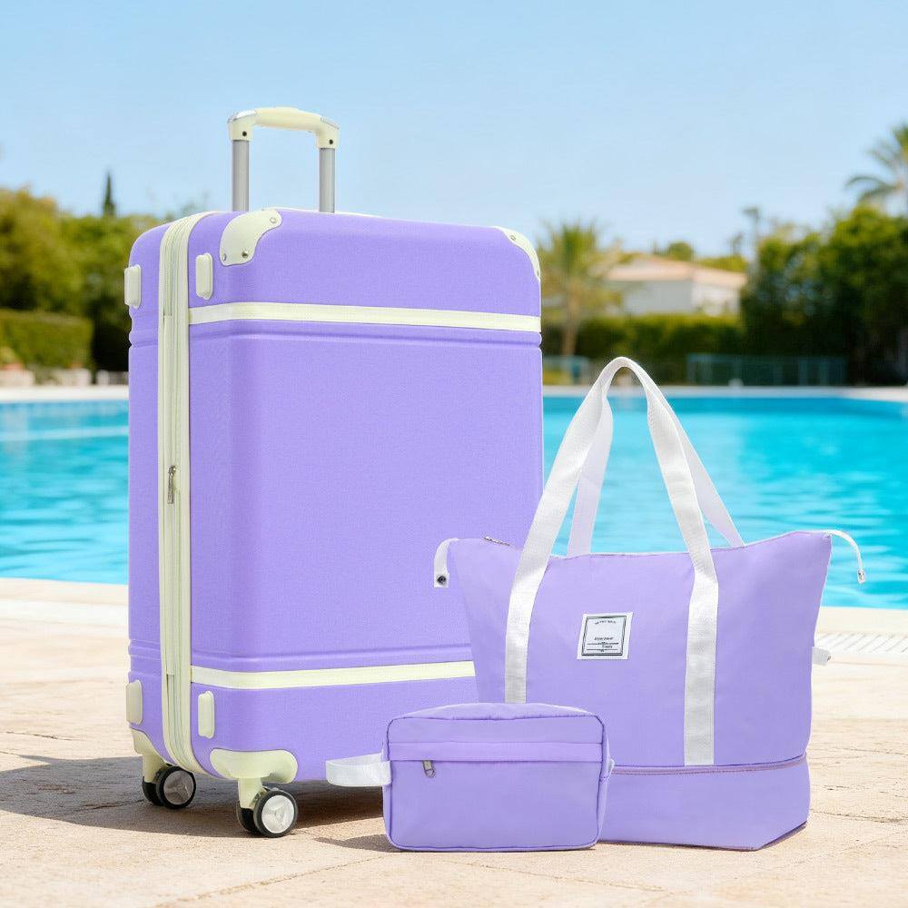 Angle. BreeBe - Hardshell Luggage Sets with Bags Lightweight Suitcase Double Spinner Wheels with TSA Lock ,Single Vintage Luggage 28" - Purple.