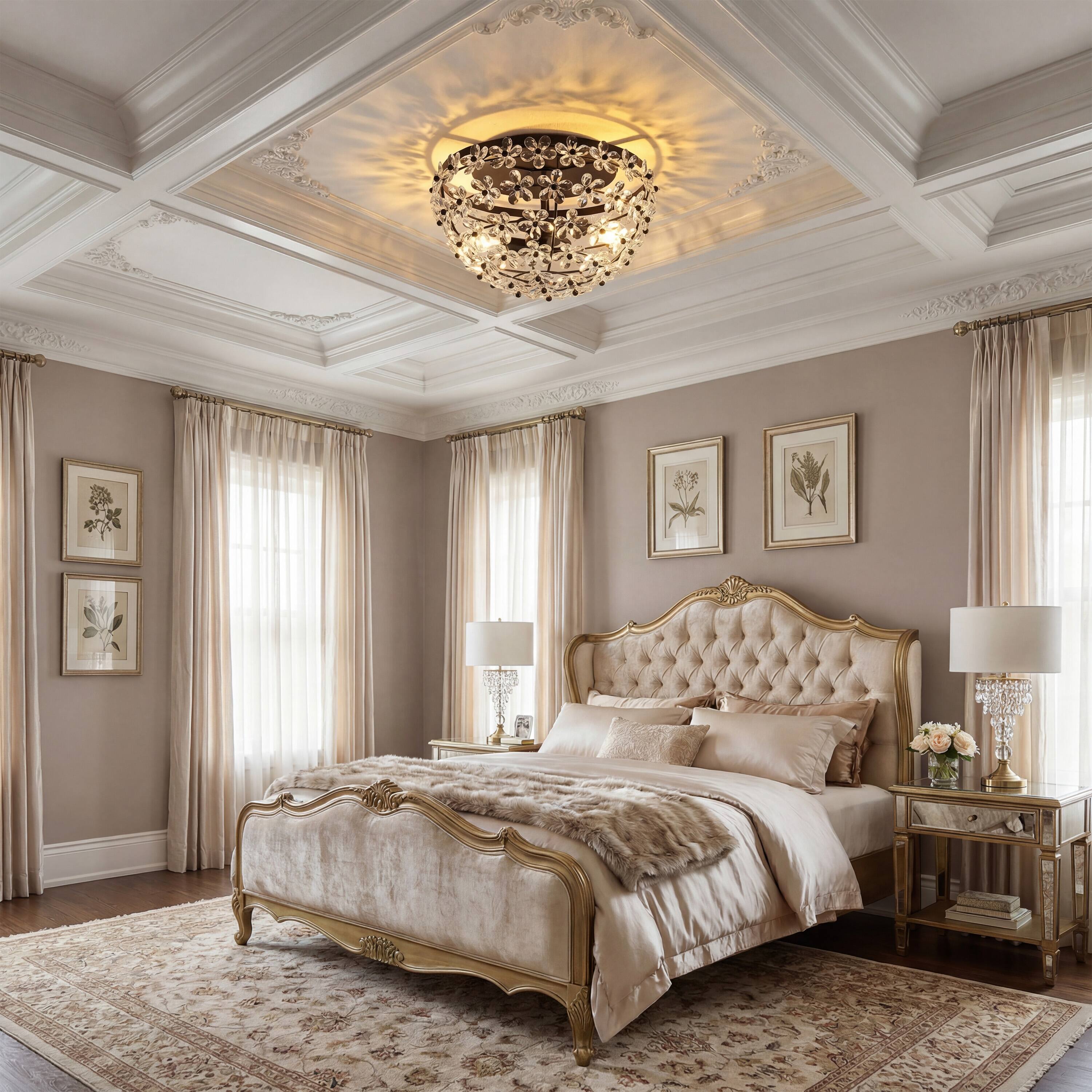 Alt View 9. Jonathan Y - Izzy 15.5" 2-Light Modern Glam Metal Dome LED Flush Mount with Crystal Flower Accents, Oil Rubbed Bronze/Clear - Oil Rubbed Bronze/Clear.