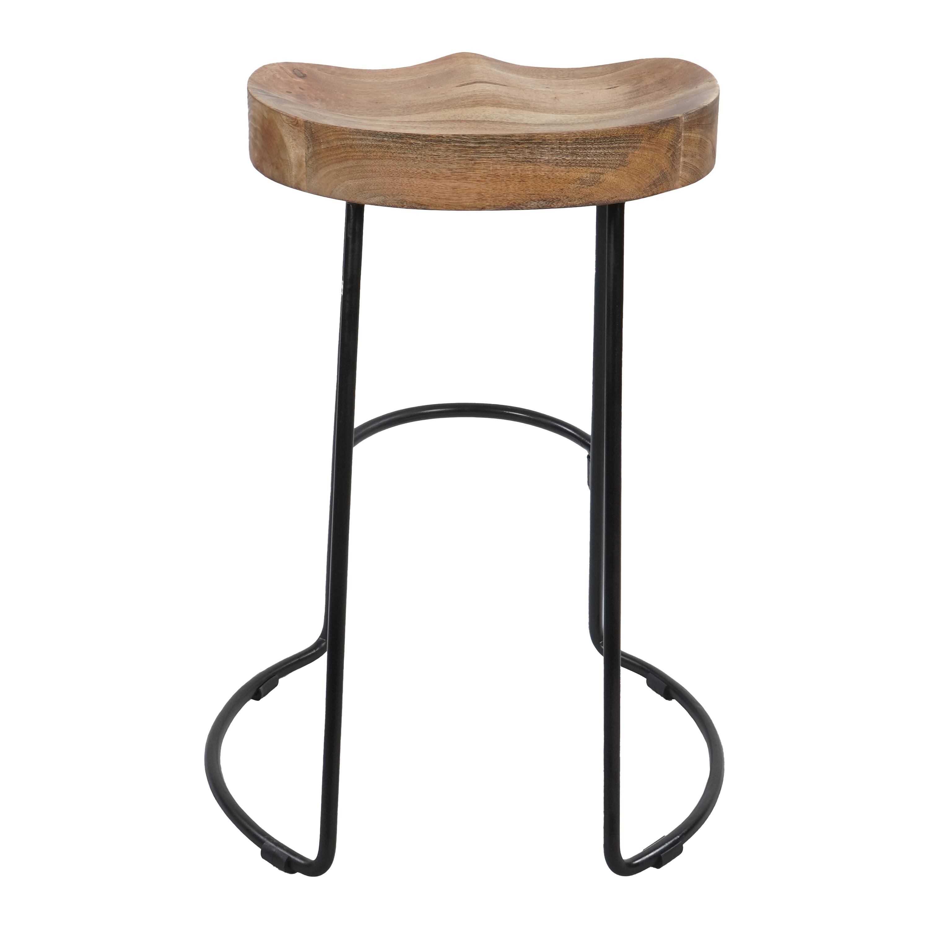 Alt View 1. Manhattan Lane - Ela 24 Inch Counter Height Stool, Mango Wood Saddle Seat, Iron Frame - Brown and Black.
