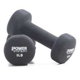 Power Systems - 5 lbs Premium Neoprene Dumbbells Set, Pair of Hand Weights with Non-Slip Grip - Black