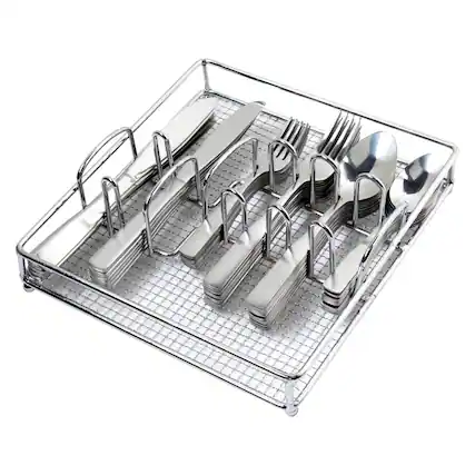 Front. Gibson - Gibson Home Abbeville 61 Piece Stainless Steel Flatware Set with Wire Caddy - Silver.