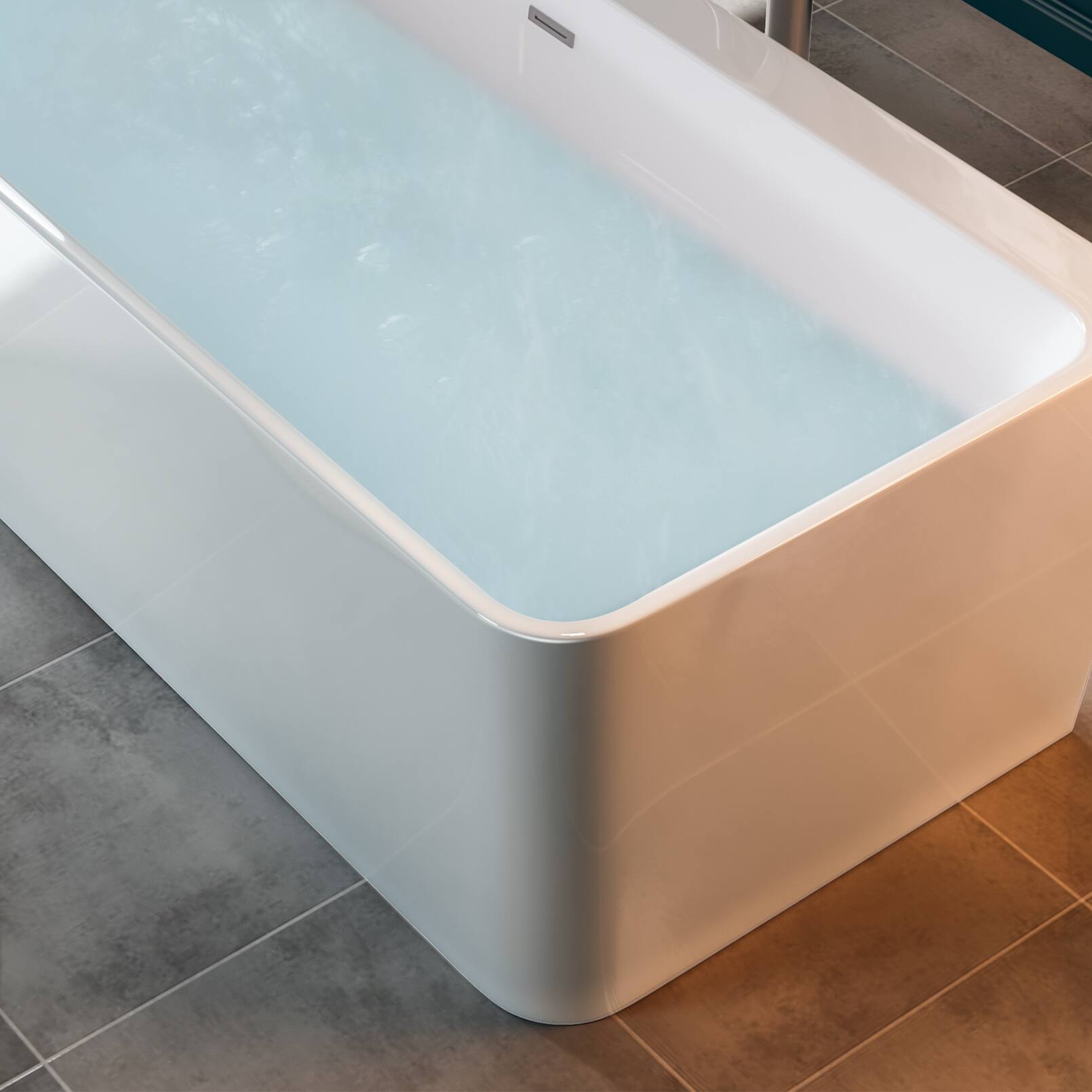 Angle. Empava - 67 in. x 37.5 in. BACK TO WALL Flat Bottom Bath Tub Soaking Bathtub with Center Drain - White.