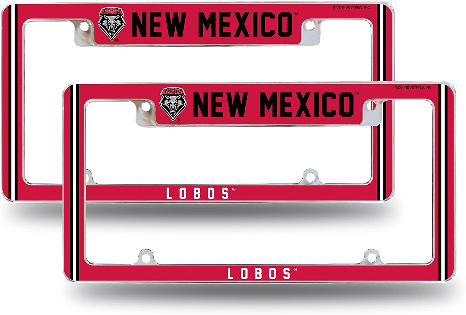 New Mexico NCAA Lobos (Set of 2) Chrome Metal License Plate Frames with Bold Full Frame Design