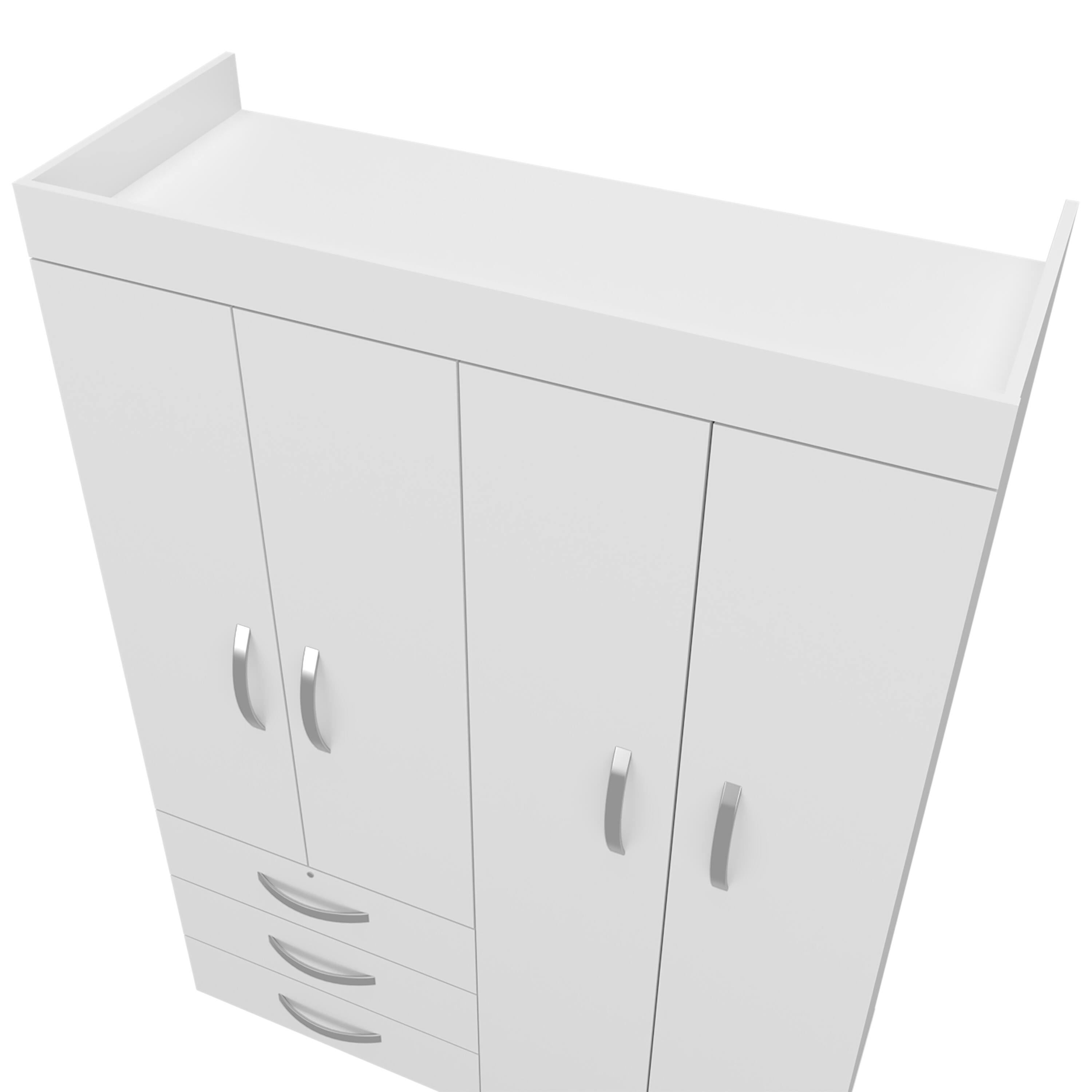 Left. TinyHomie - Hamilton Mobile Armoire 4-Doors Cabinet Three Drawers Rods Four Shelves White - Bedroom - White.