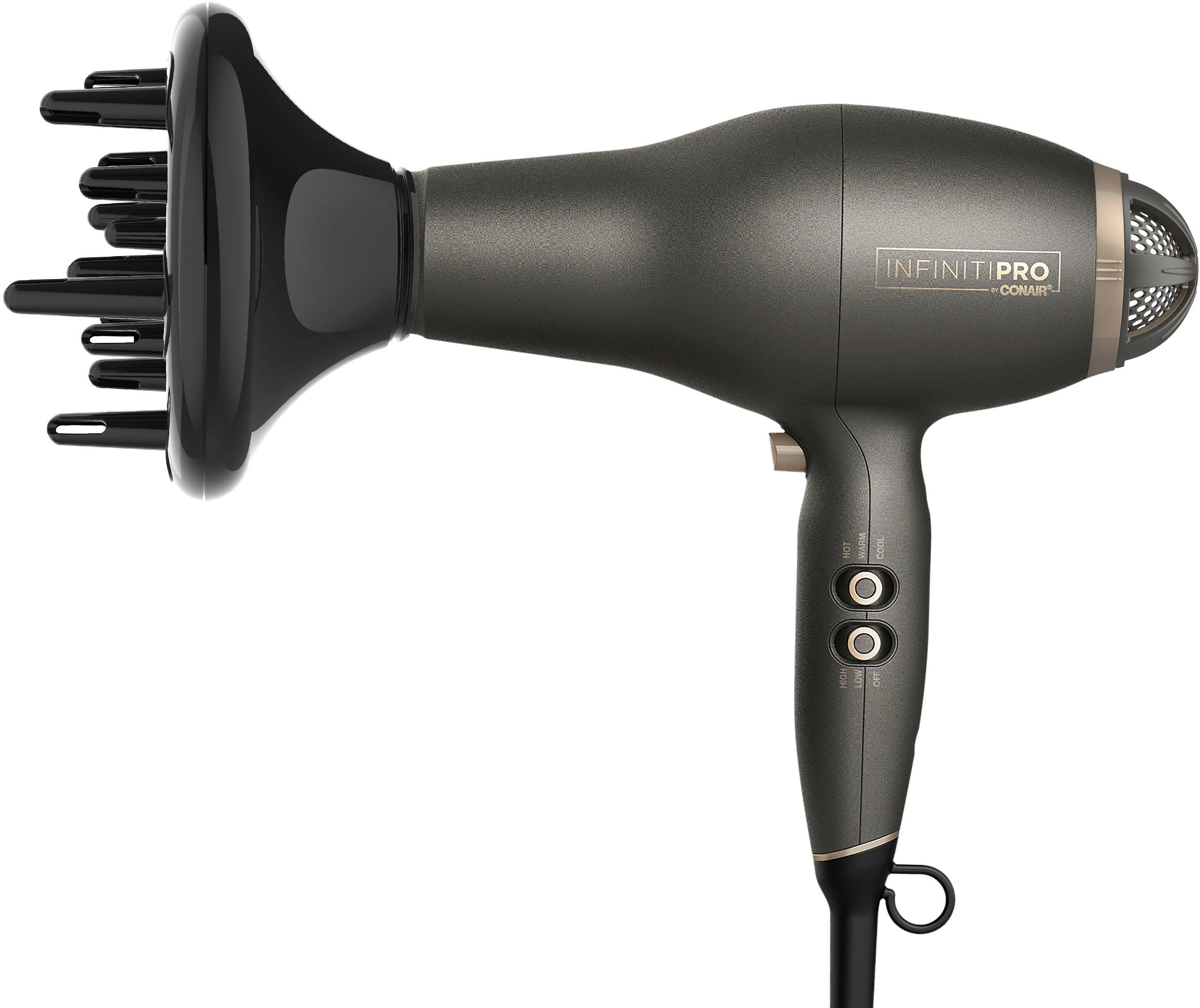 The text on the image reads "infinitipro pro - conair hot marm cool 8 high off."