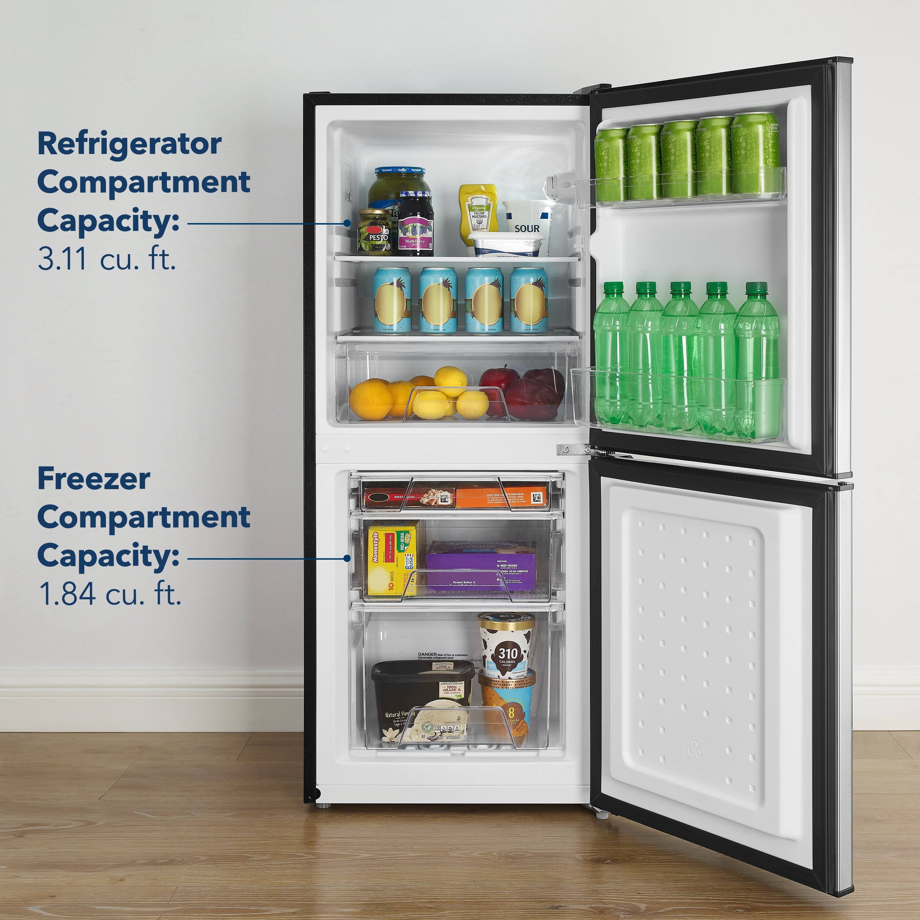 Refrigerator Compartment Capacity: 3.11 cu. ft.
Freezer Compartment Capacity: 1.84 cu. ft.