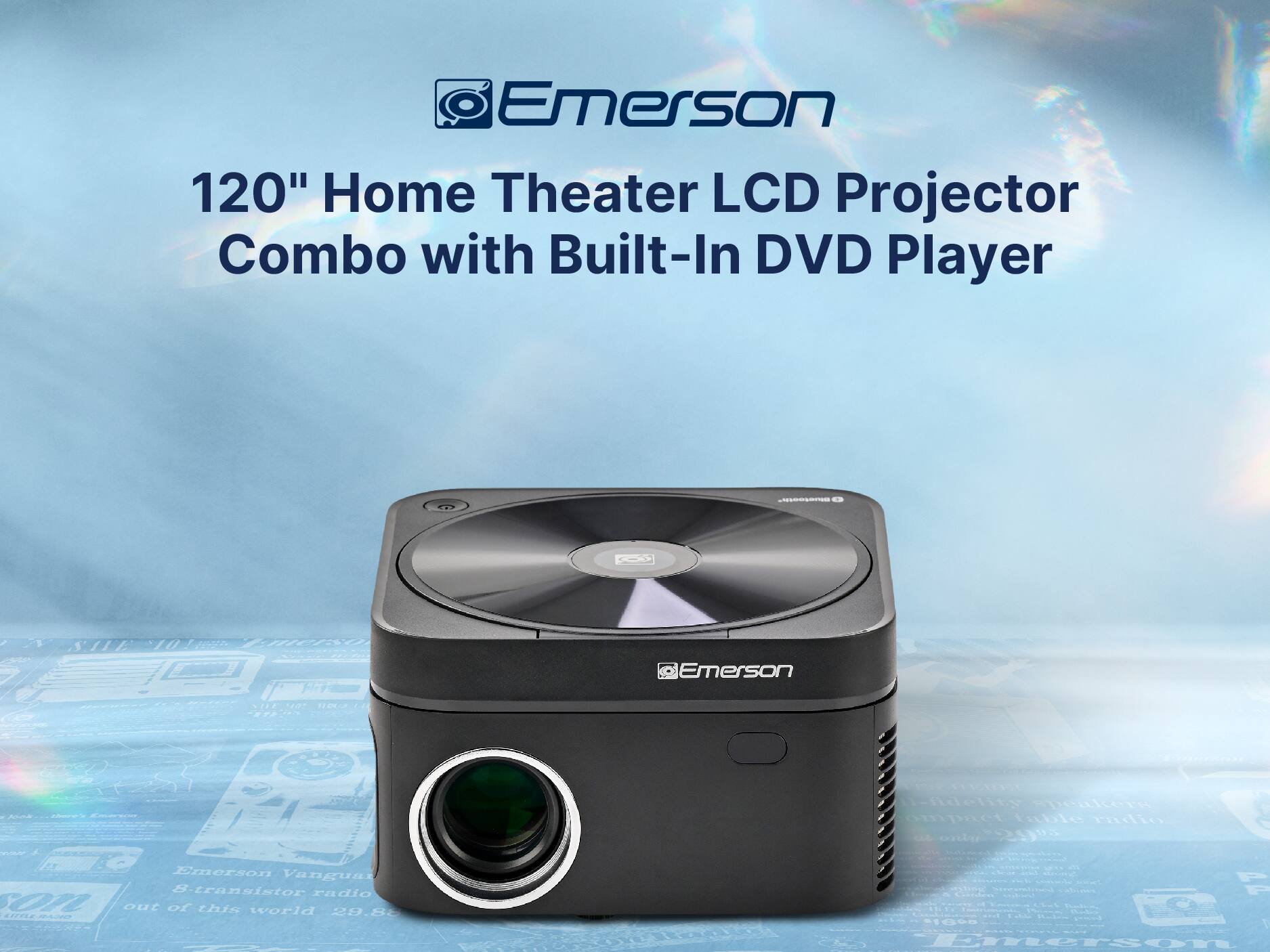 Emerson 120" Home Theater LCD Projector Combo with Built-In DVD Player - FO FIICIO Emerson TrOc E7 C CN Tadelity spoulcers opact tuble nadlio  ona 500  Emerson Vangual &transistor radio 01L out of this world 29.82 | LarELA mn  - F P Pate Pad  | 1088 1 Lmerson