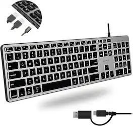 Macally - Wired Keyboard for Mac with USB Hub (2X USB-A / 1x USB-C) - Space Gray
