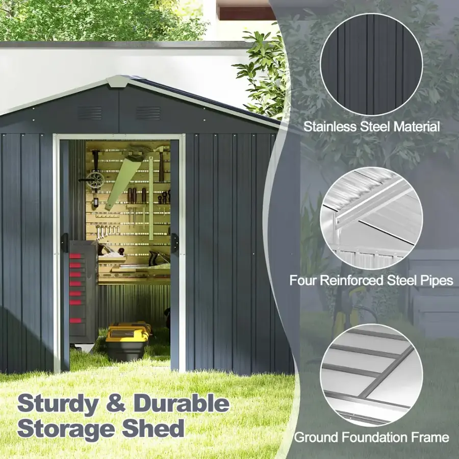 Sturdy & Durable Storage Shed - Ground Foundation Frame - Four Reinforced Steel Pipes - Stainless Steel Material