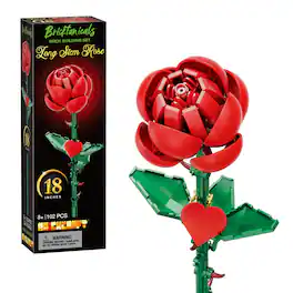 Brickcraft - Bricktanicals Long Stem Red Rose 102 Pieces Building Set - Multi-Colored