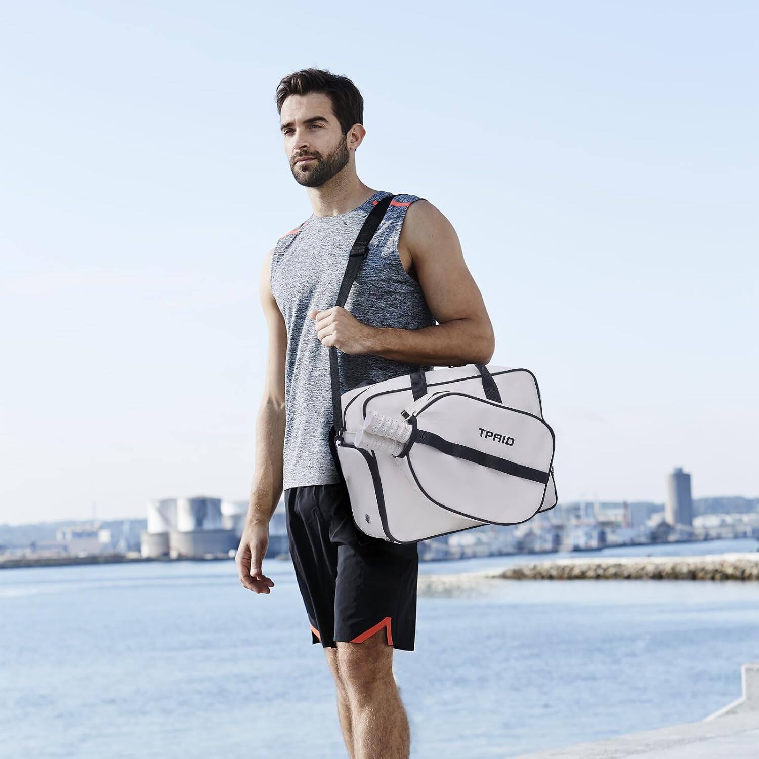 Alt View 4. Wikistore - WIKISTORE Pickleball Bag Sling Tote with Shoe Compartment Fits 2 Paddles Adjustable Strap White - White.