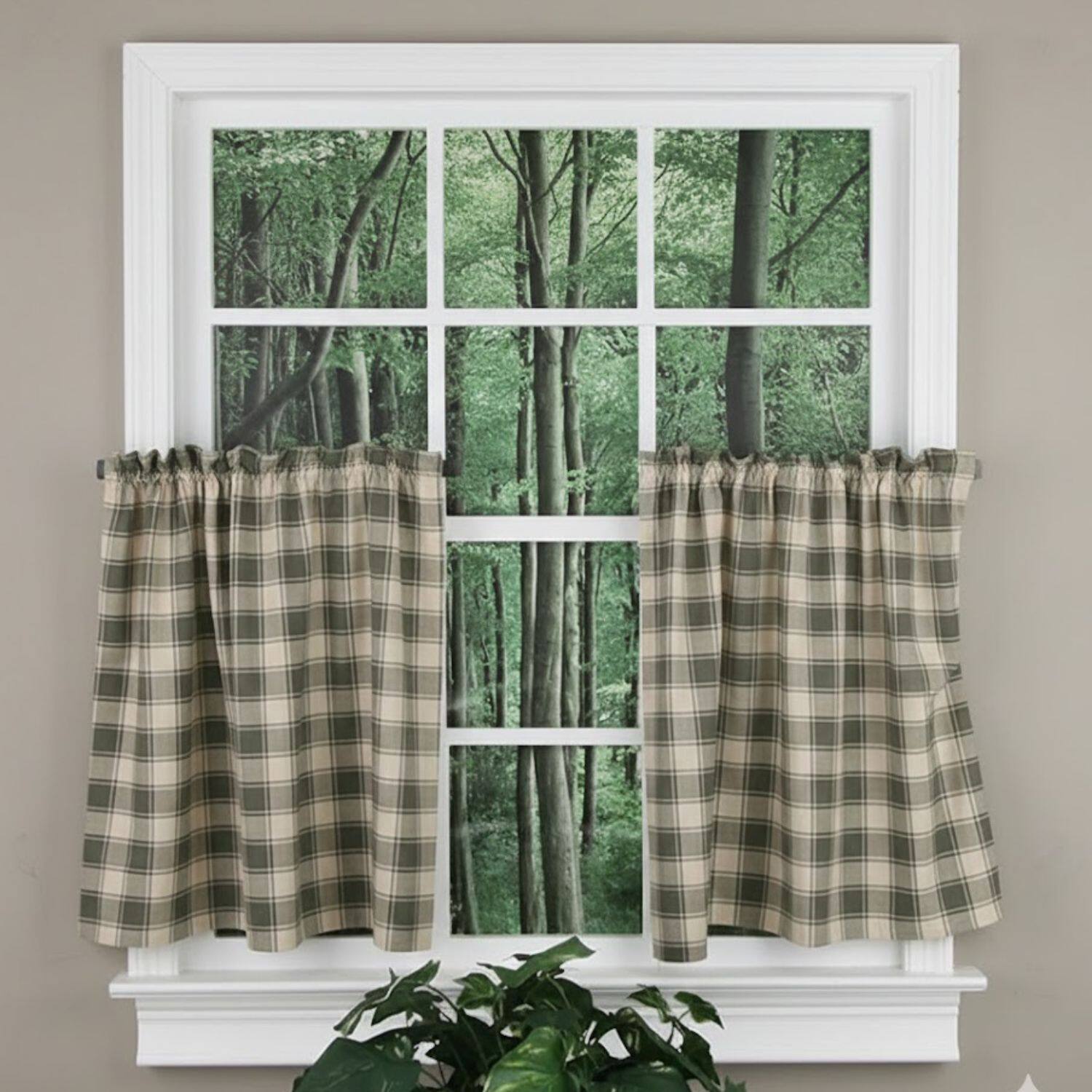 Angle. Ellis Curtain - ELLIS 50% Polyester 50% Cotton Country Check Tailored With 1.5" Rod Pocket Tiers 56" x 24" Mist - Mist.
