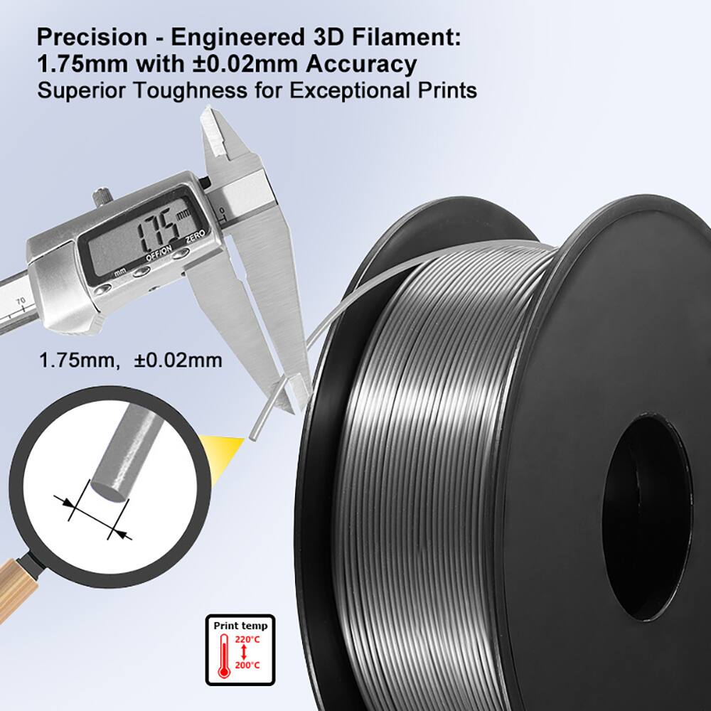 Precision - Engineered 3D Filament:  
1.75mm with ±0.02mm Accuracy  
Superior Toughness for Exceptional Prints  

1.75mm, ±0.02mm  

Print temp: 200°C - 220°C