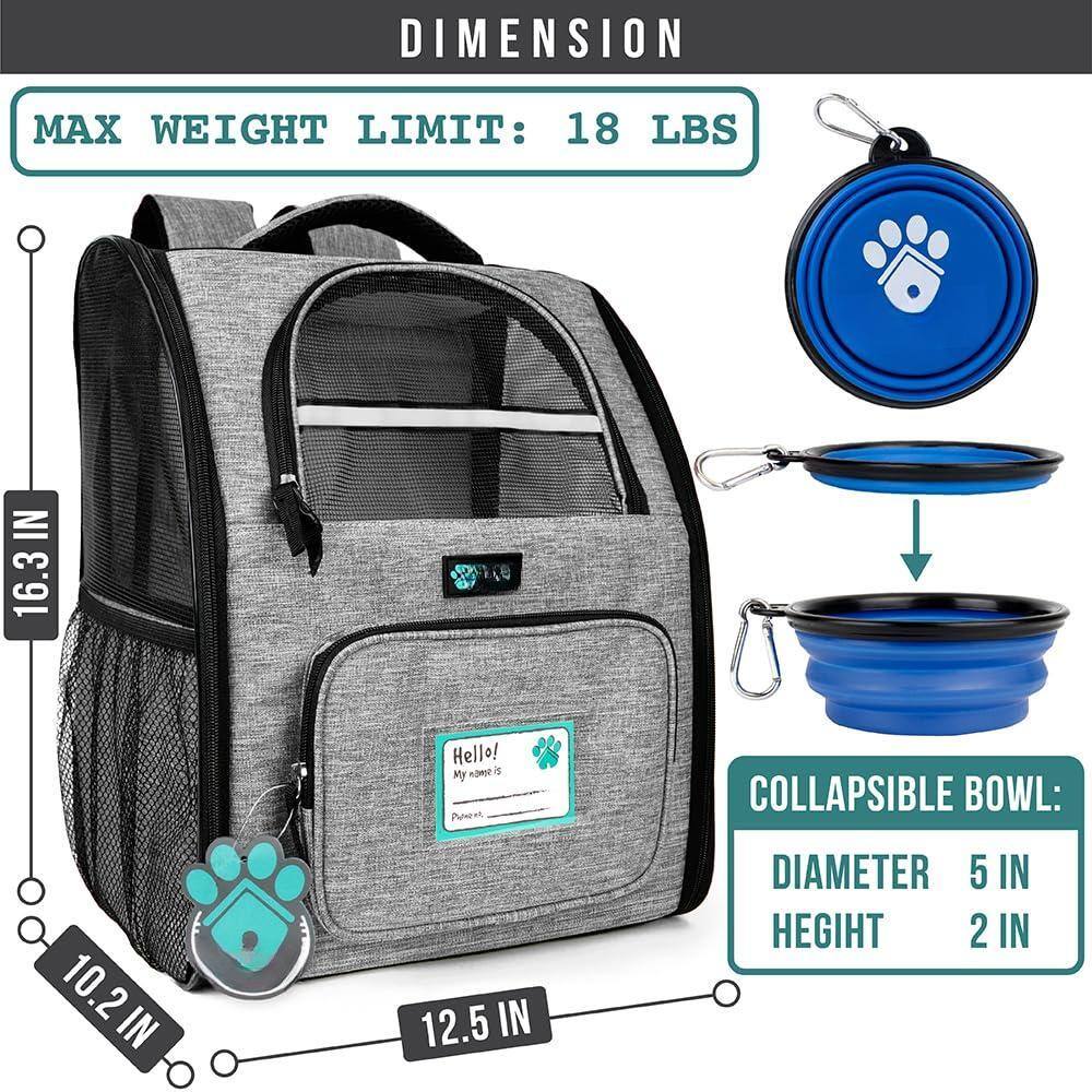 DIMENSION  
MAX WEIGHT LIMIT: 18 LBS  

16.3 IN  
10.2 IN  
12.5 IN  

COLLAPSIBLE BOWL:  
DIAMETER 5 IN  
HEIGHT 2 IN