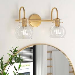 PAIHOME - 2-Light Bathroom Light Fixtures, 11" Modern Vanity Lights with Clear Glass Shade, Bathroom Wall Lamp, E26 Base UL Listed - Gold
