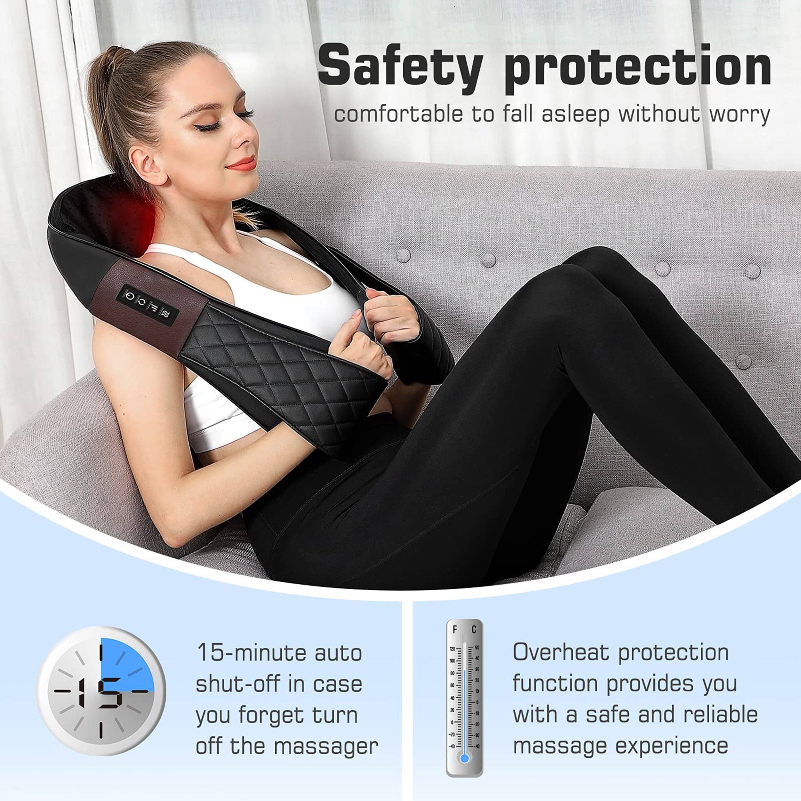 Safety protection  
comfortable to fall asleep without worry

15-minute auto shut-off in case you forget to turn off the massager

Overheat protection function provides you with a safe and reliable massage experience