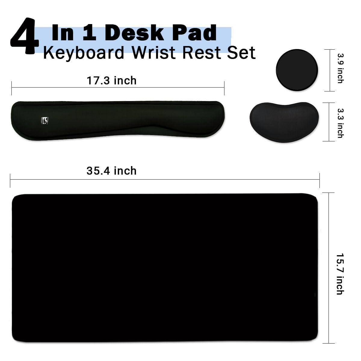 4 In 1 Desk Pad Keyboard Wrist Rest Set

- 17.3 inch
- 35.4 inch
- 3.9 inch
- 3.3 inch
- 15.7 inch