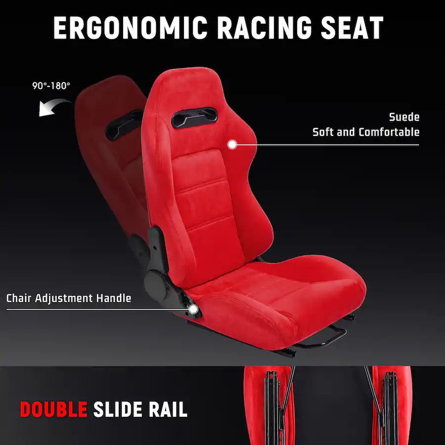 Adjustable Racing Seat Dardoo Adjustable Racing Cockpit with Red Seat and TV Stand Fit for ...