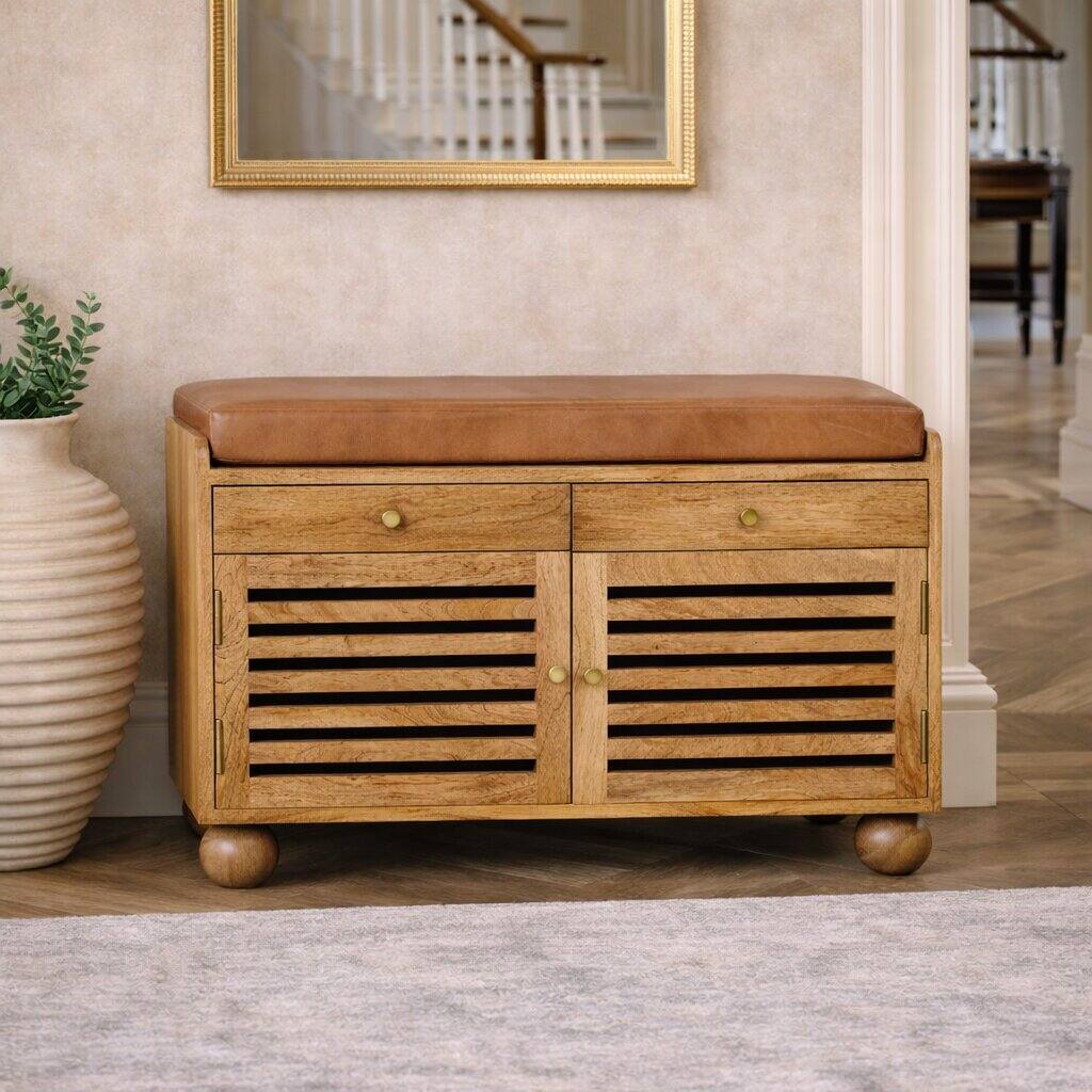 Alt View 5. Artisan Furniture - Artisan Furniture Solid Wood Oakridge Leather Shoe Cabinet, 2 Drawers, 4 Shelves, Beige - Beige.