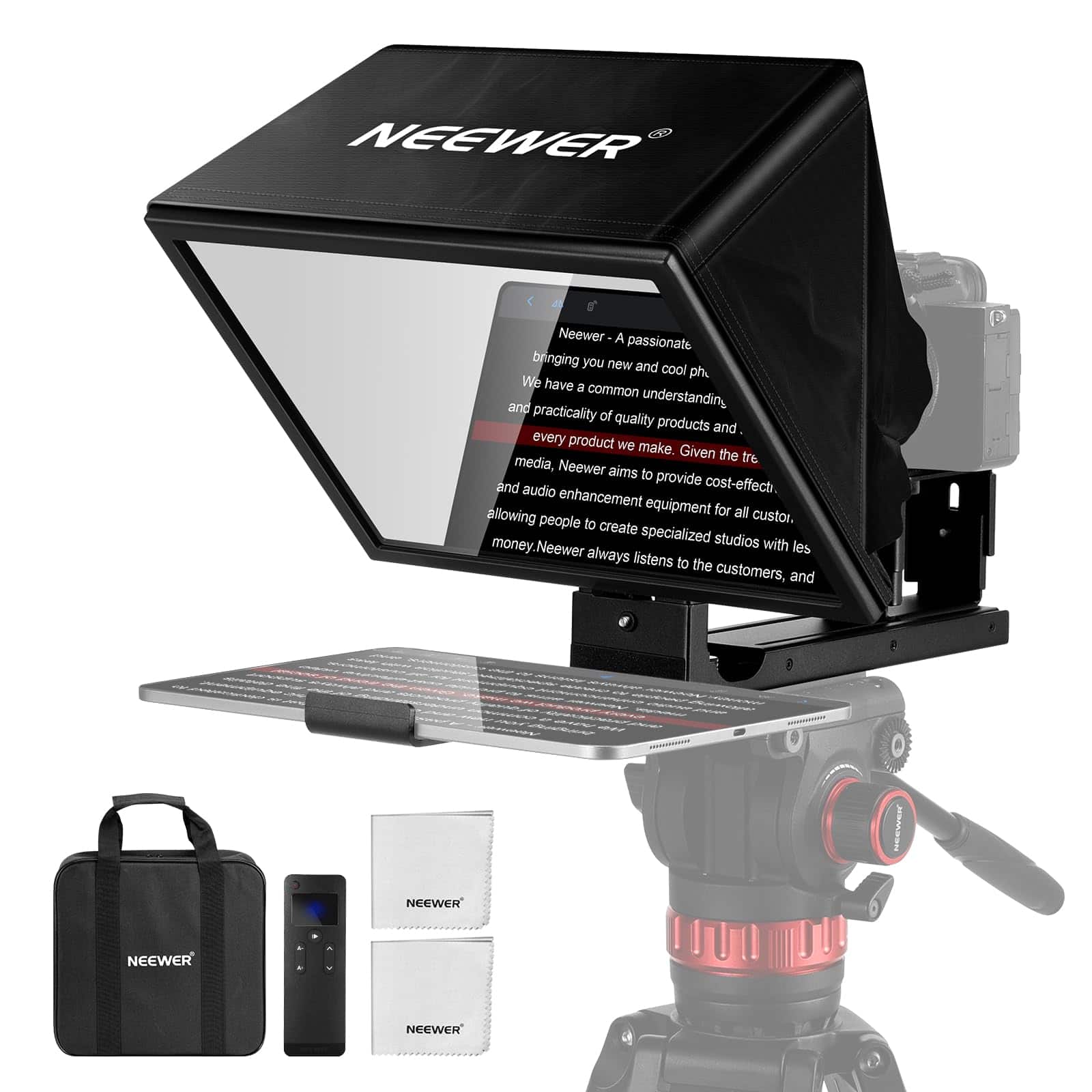Neewer - BASICS X12B 12" Liftable Aluminum Teleprompter, No Assembly, Remote & App Control