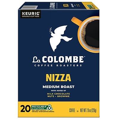 KEURIG GENUINE K-CUP PODS  
La COLOMBE COFFEE ROASTERS  
NIZZA  
MEDIUM ROAST  
WITH NOTES OF MILK CHOCOLATE, NUTS, BROWNIE  
RECYCLABLE K-CUP PODS  
20 K-CUP PODS  
COFFEE  
NET WT 7.9 OZ (226g)