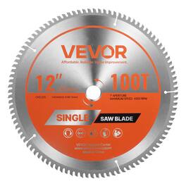 VEVOR - 12-Inch Circular Saw Blade, 100 Precision Alloy Teeth, 1-Inch Arbor, Smooth Finish, Aluminum Cutting Blade - Orange
