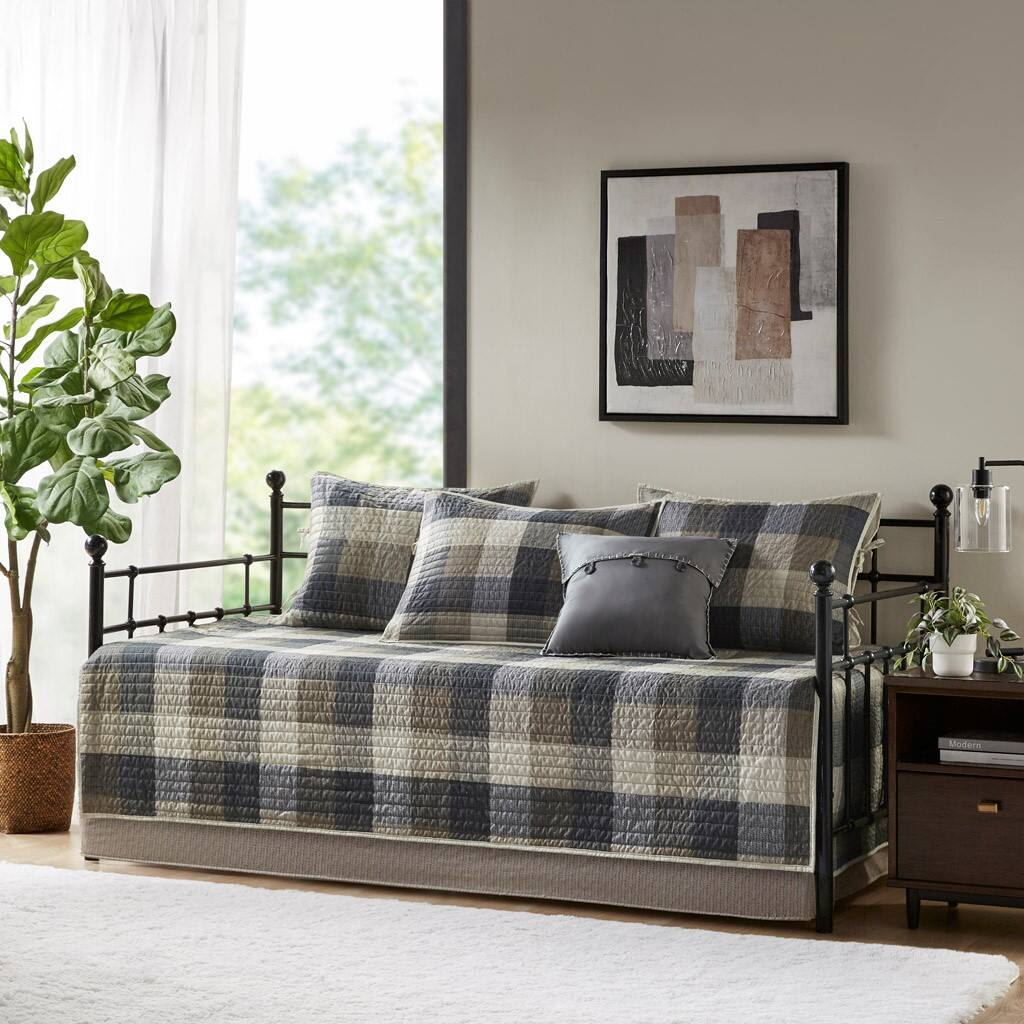 Alt View 1. Gracie Mills - Gracie Mills Donner 6 Piece Reversible Plaid Daybed Cover Set - Neutral.