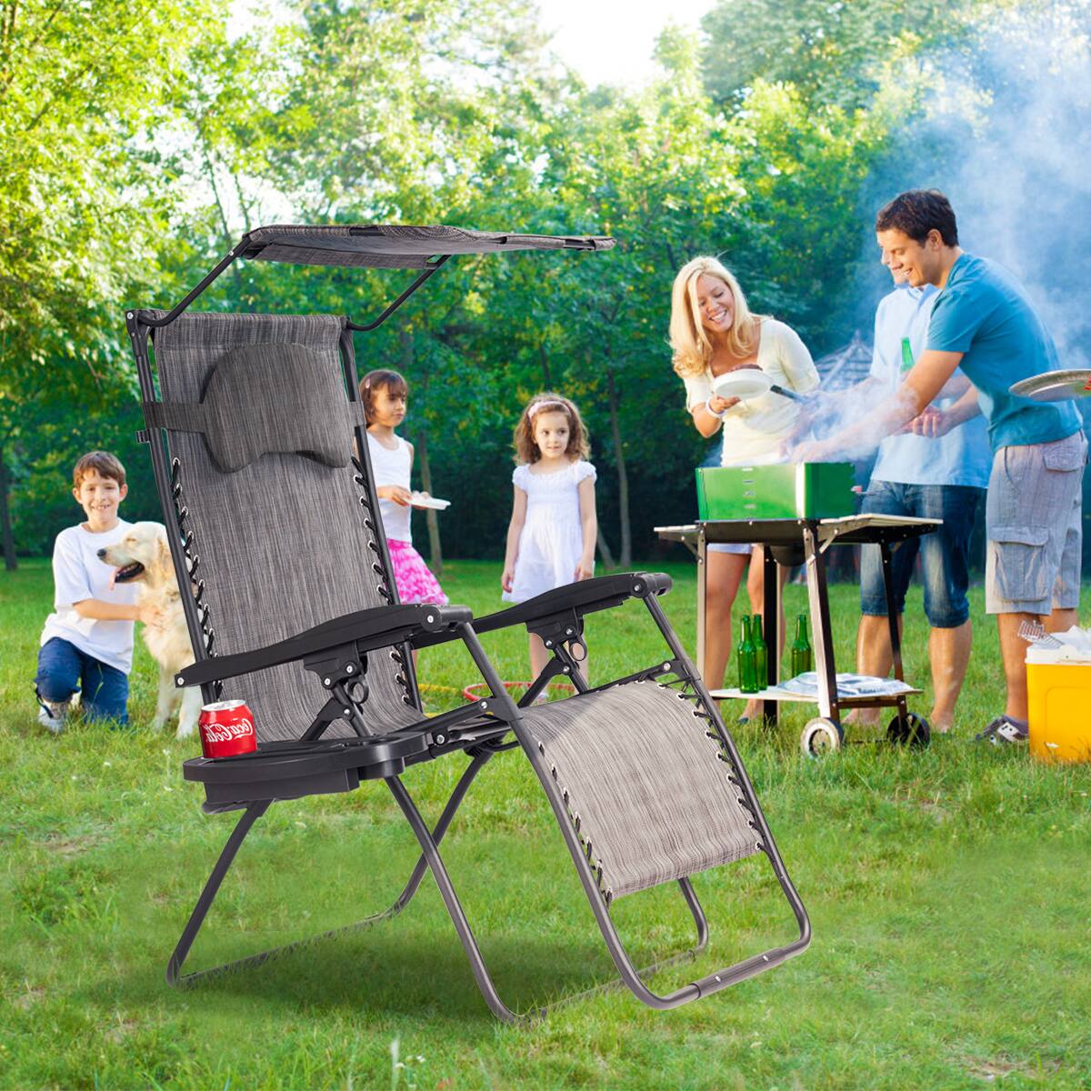 Alt View 4. Costway - Costway Folding Recliner Zero Gravity Lounge Chair W/ Shade Canopy Cup Holder - Gray.