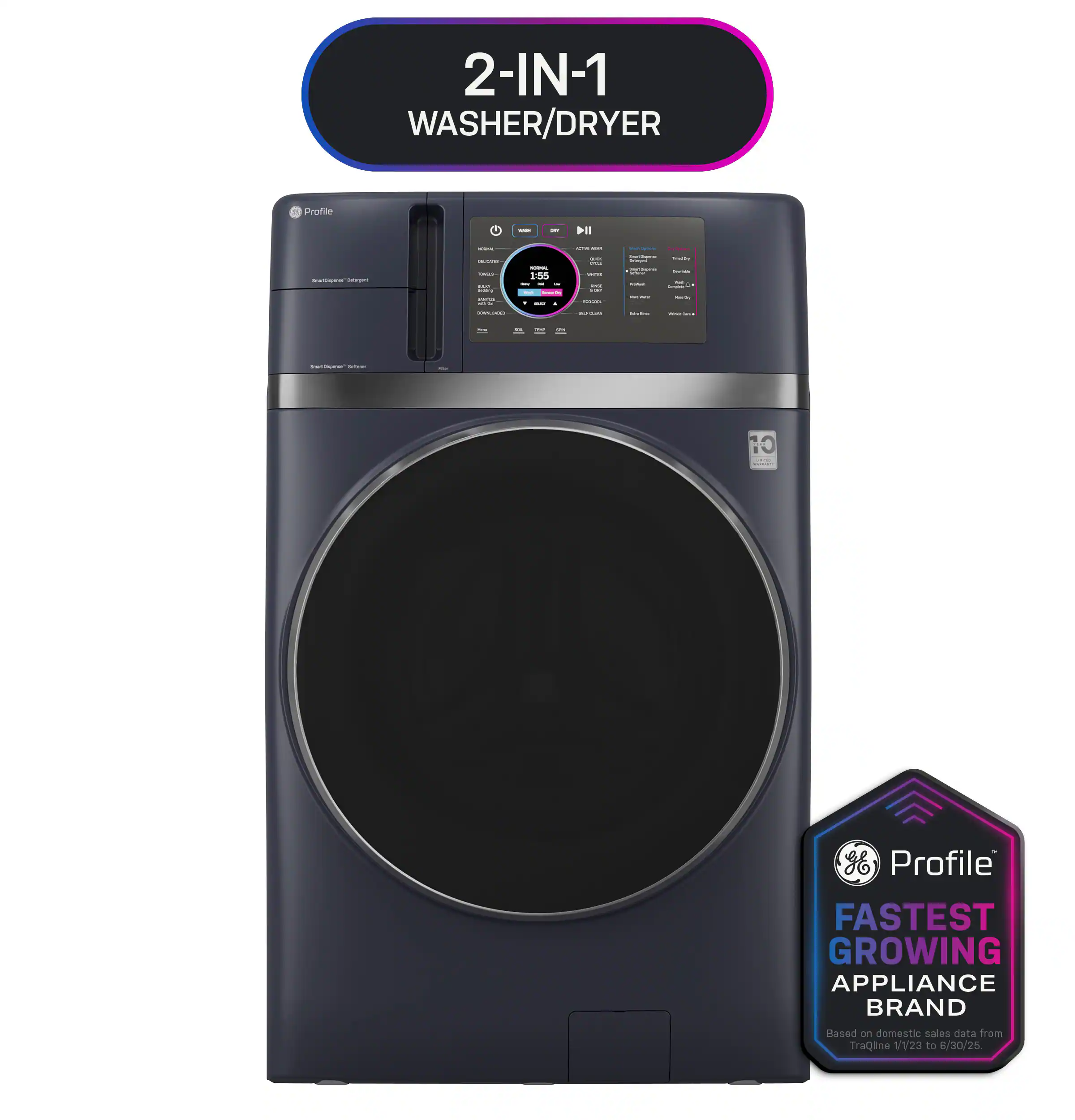 2-IN-1 WASHER/DRYER  
Profile +  
- - -  
NI1 : 13 H  
Profile FASTEST GROWING APPLIANCE BRAND  
Based on domestic sales data from TraQline 1/23 to 6/30/25.