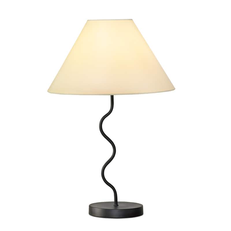 Brightech - Squiggle LED Midcentury Modern Standing Dimmable Bedside Nightstand Desk Lamp with Ivory White Fabric Empire Shade - Classic Matte Black