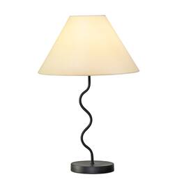 Brightech - Squiggle LED Midcentury Modern Standing Dimmable Bedside Nightstand Desk Lamp with Ivory White Fabric Empire Shade - Classic Matte Black