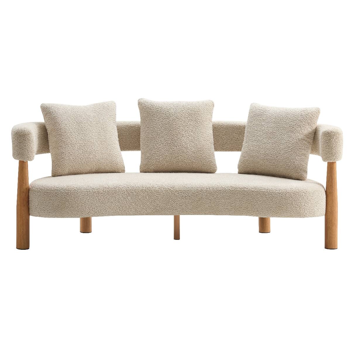 Angle. Ropilly - Ropilly 76.5 Inch Curved Boucle Sofa, Modern 3 Seater Upholstered Beige Living Room Sofa - Beige.