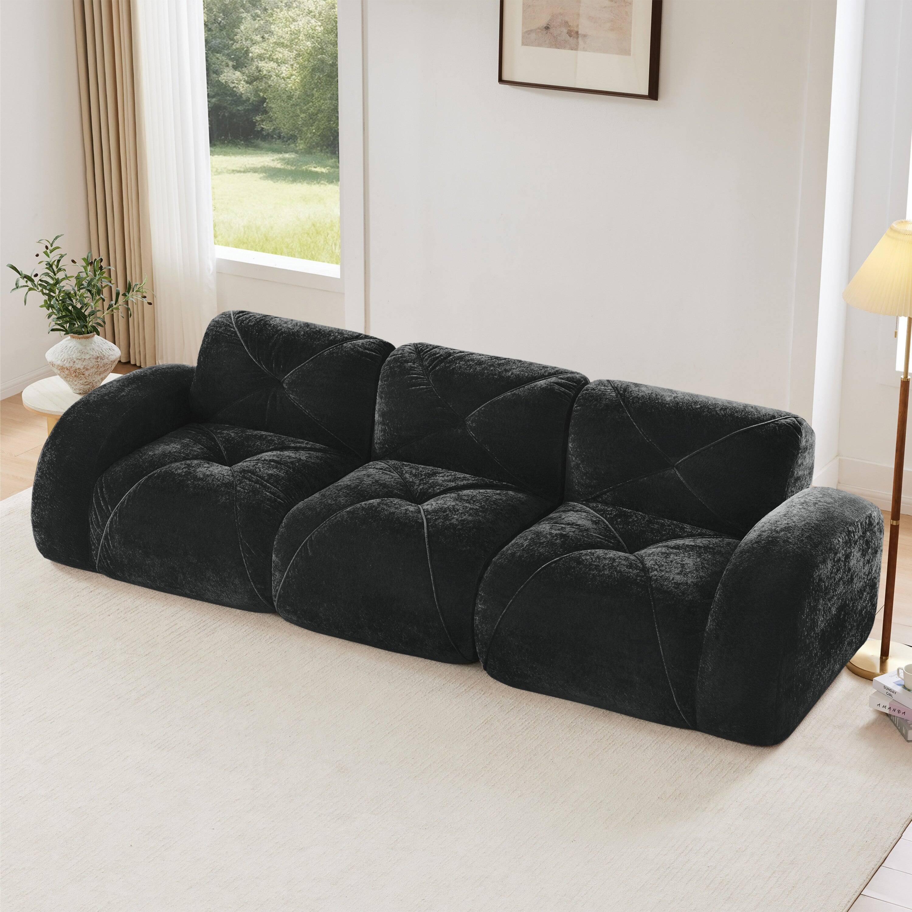 Alt View 1. Boyel Living - L Shaped Velvet Tufted Sofa Movable Ottoman 32D High Density Sponge Ergonomic Anti Slip No Assembly Living Room Black - Black.