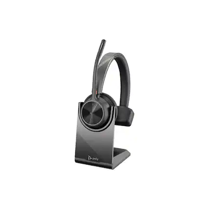 Front. HP - HP Poly Voyager 4310 UC Wireless Monoaural Headset with Charging Stand and USB-A Adapter, Microsoft Teams Certified - Black.