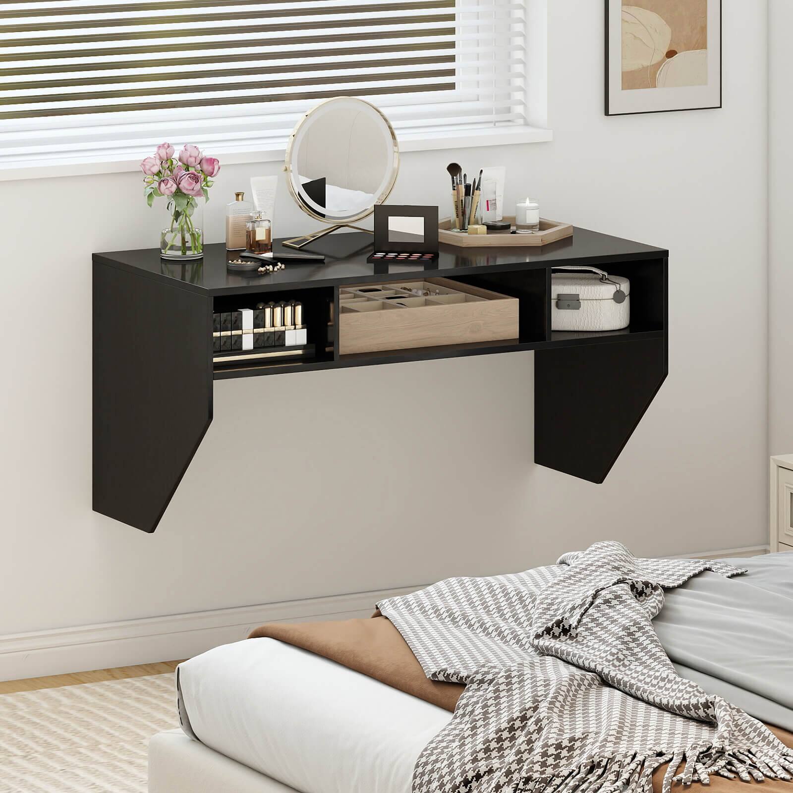 Alt View 3. Costway - Costway Wall-Mounted Computer Desk Home Office Floating Study Table with Spacious Tabletop - Black.