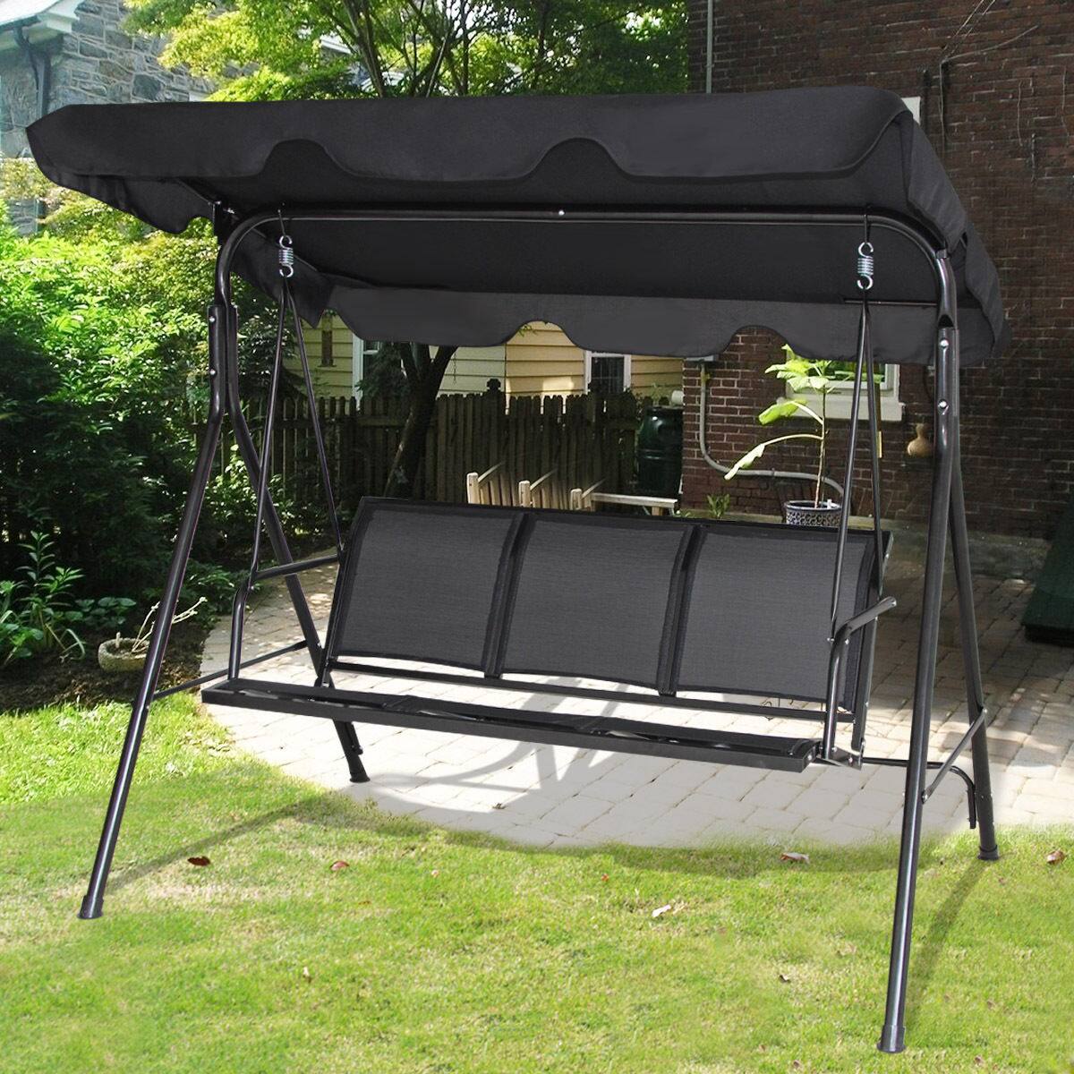 Alt View 4. Costway - Costway Outdoor Patio Swing Canopy 3 Person Canopy Swing Chair Patio Hammock - Black.