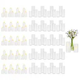 VEVOR - Pillar Candles and Glass Vases Set 120 Pcs, Clear Cylinder Hurricane Candle Holders for Wedding Centerpieces, Tall Vase - Transparent White