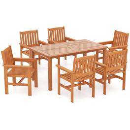 Costway - 7 PCS Patio Wood Dining Table Set with 2" Umbrella Hole Outside Furniture Set - Natural