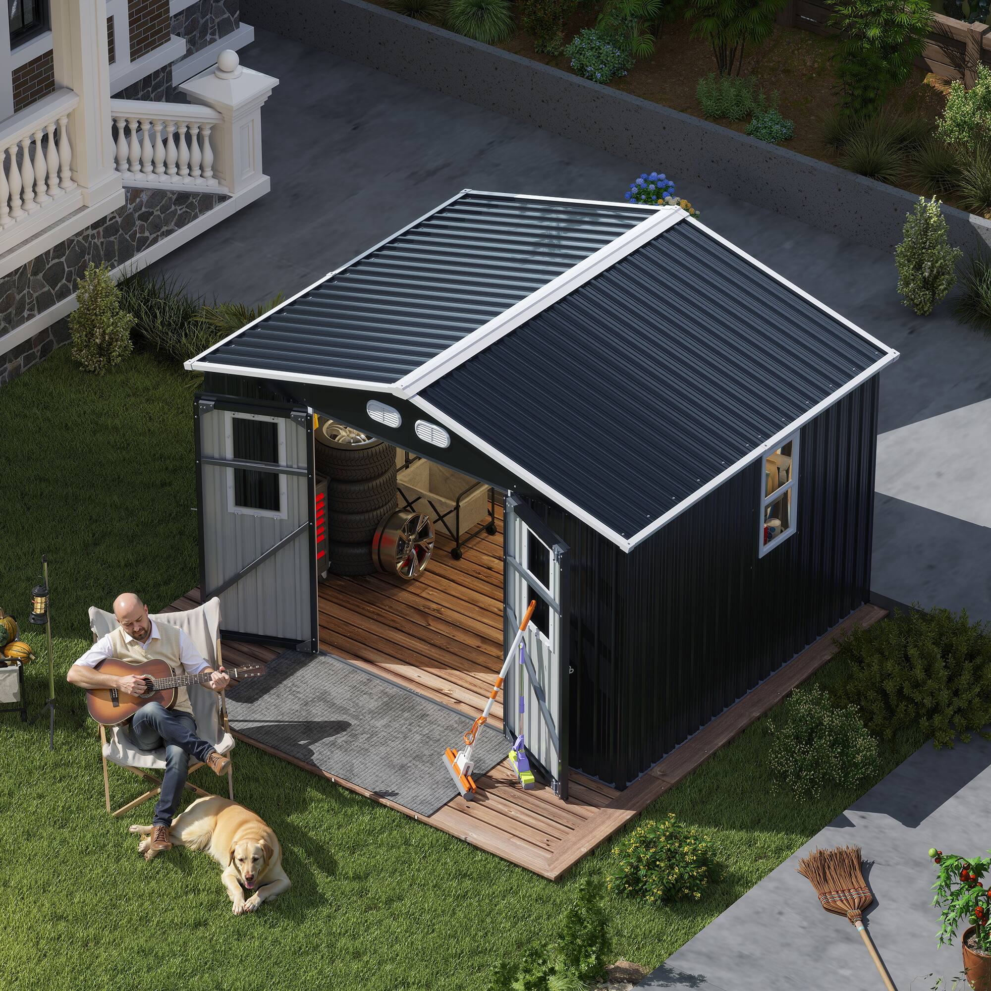 Alt View 1. Anysun - Storage Shed – 8x10 with Protective Film, Four Daylight Windows, Lockable Doors – A Practical and Thoughtful Gift - Dark Gray.