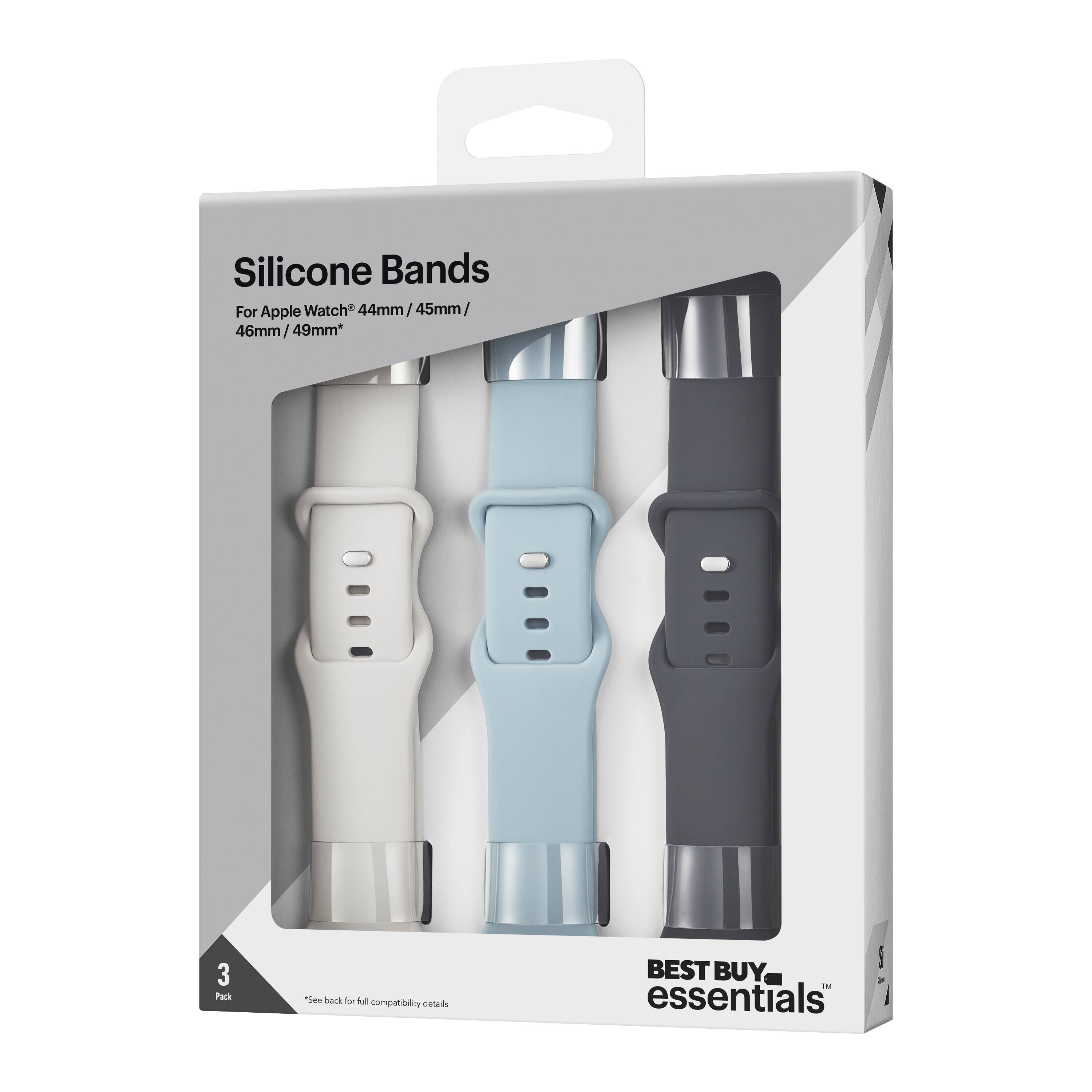 Silicone Bands  
For Apple Watch® 44mm / 45mm / 46mm / 49mm*  

BEST BUY essentials  

3 Pack  

*See back for full compatibility details